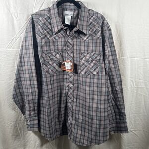 Wrangler Rancher Men's Pearl‎ Snap Button-Up Plaid Brown/ Blue Shirt, Size XXL,